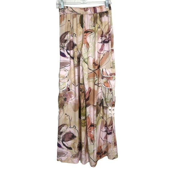 Anthropologie Women's Floral Wide-Leg Pants With Pockets & Lace-Up Detail Size 0 - Picture 2 of 9